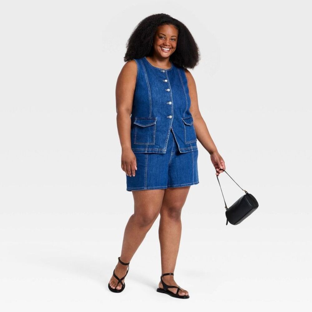 Women's Denim Tailored Vest - Ava & Viv Medium Wash 3X - Picture 3 of 3
